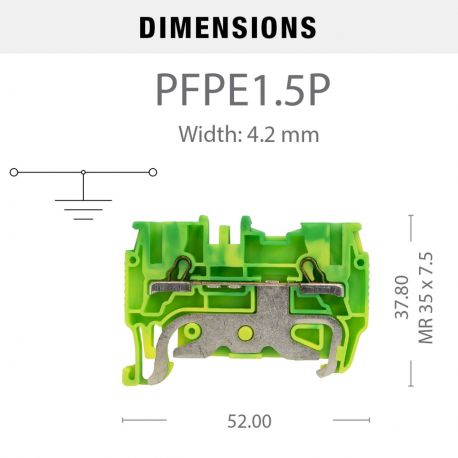 Borne à ressort 1,5mm² - pas 4.2mm - vert/jaune (terre) - type "PushFit" - IMO