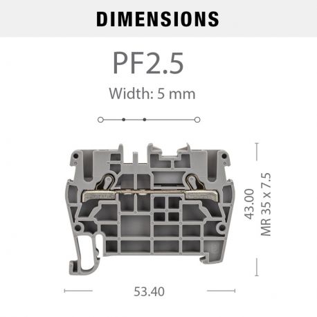 Borne à ressort 2,5mm² - pas 5mm - grise - type "PushFit" - IMO
