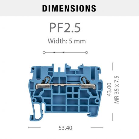 Borne à ressort 2,5mm² - pas 5mm - bleue - type "PushFit" - IMO