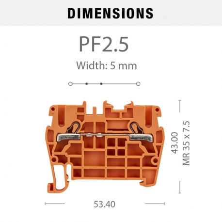 Borne à ressort 2,5mm² - pas 5mm - orange - type "PushFit" - IMO
