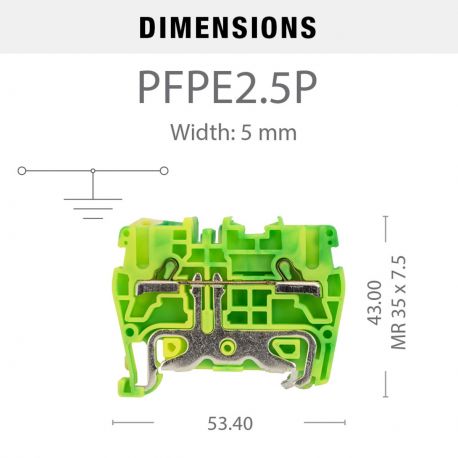 Borne à ressort 2,5mm² - pas 5mm - vert/jaune (terre) - type "PushFit" - IMO