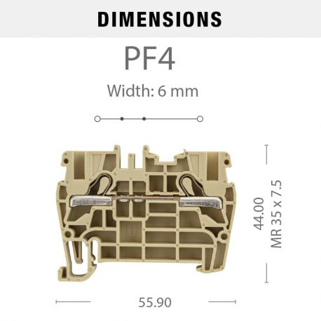 Borne à ressort 4mm² - pas 6mm - beige - type "PushFit" - IMO