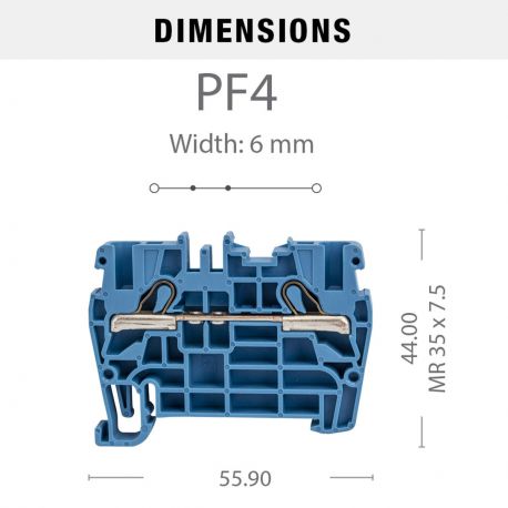 Borne à ressort 4mm² - pas 6mm - bleue - type "PushFit" - IMO