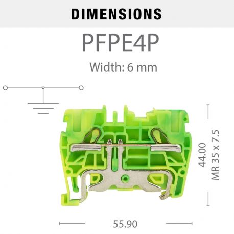 Borne à ressort 4mm² - pas 6mm - vert/jaune (terre) - type "PushFit" - IMO