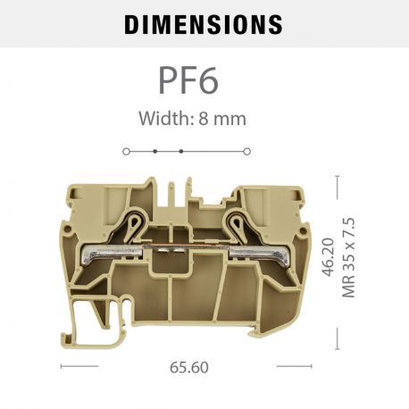 Borne à ressort 6 mm² - pas 8mm - beige - type "PushFit" - IMO