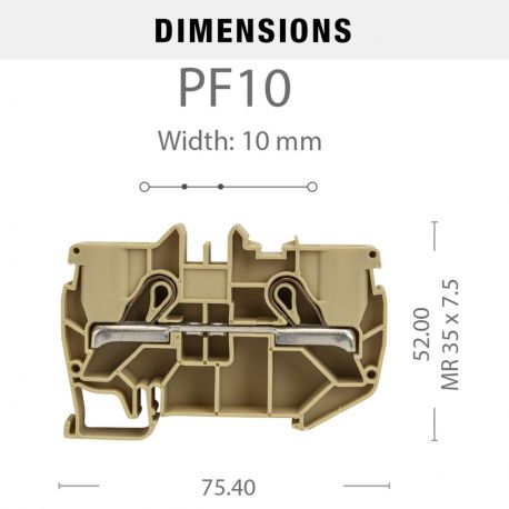 Borne à ressort 10mm² - pas 10mm -beige - type "PushFit" - IMO