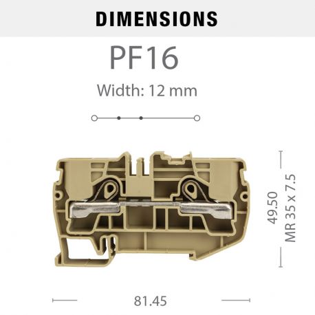 Borne à ressort 16mm² - pas 12mm - beige - type "PushFit" - IMO
