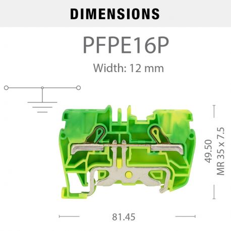 Borne à ressort 16mm² - pas 12mm -vert/jaune (terre) - type "PushFit" - IMO