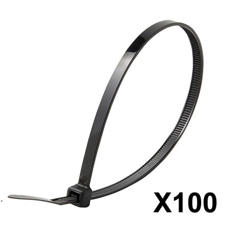 Collier de serrage AGT : 100 colliers de serrage réutilisables, coloris  noir - 300 x 7,6 mm