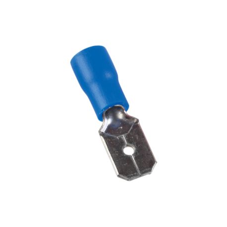 Cosse à sertir enfichable mâle isolé, type faston, bleu 6.3mm - sachet de 100 pcs