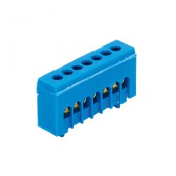 Bornier de phase isolé bleu 7 bornes pour câble de 1,5 à 16mm² - rail DIN - MOREK