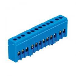 Bornier de neutre isolé bleu 12 bornes pour câble de 1,5 à 16mm² - rail DIN - MOREK