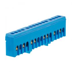 Bornier de neutre isolé bleu 15 bornes pour câble de 1,5 à 16mm² - rail DIN - MOREK