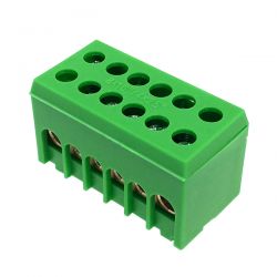 Bornier de terre 2p isolé vert 12 bornes pour câble de 1,5 à 16mm² - rail DIN - MOREK