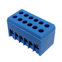 Bornier de neutre 2p isolé bleu 12 bornes pour câble de 1,5 à 16mm² - rail DIN - MOREK