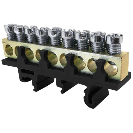 Bornier de phase IP00 noir 9 bornes pour câble de 1,5 à 16mm² - rail DIN - MOREK