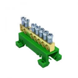Bornier de terre IP00 vert 7 bornes pour câble de 1,5 à 16mm² - rail DIN - MOREK