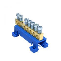 Bornier de neutre IP00 bleu 7 bornes pour câble de 1,5 à 16mm² - rail DIN - MOREK