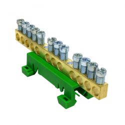 Bornier de terre IP00 vert 9 bornes pour câble de 1,5 à 16mm² - rail DIN - MOREK