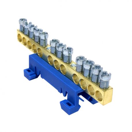 Bornier de neutre IP00 bleu 9 bornes pour câble de 1,5 à 16mm² - rail DIN - MOREK