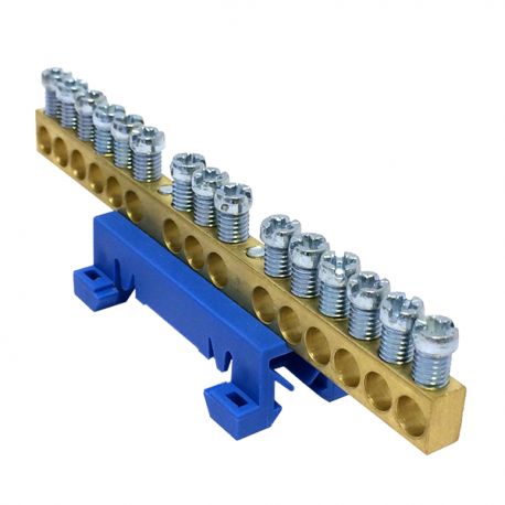 Bornier de neutre IP00 bleu 14 bornes pour câble de 1,5 à 16mm² - rail DIN - MOREK