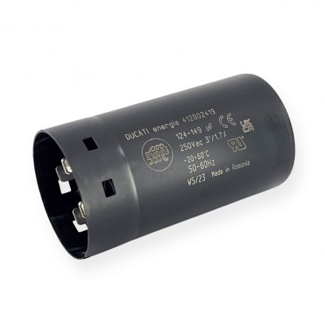 Condensateur de démarrage 124-149µF à cosses faston 6.3, fond plat - Ø45,5x84mm - DUCATI