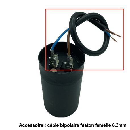 Condensateur de démarrage 340-408µF à cosses faston 6.3, fond plat - Ø45x84mm - DUCATI