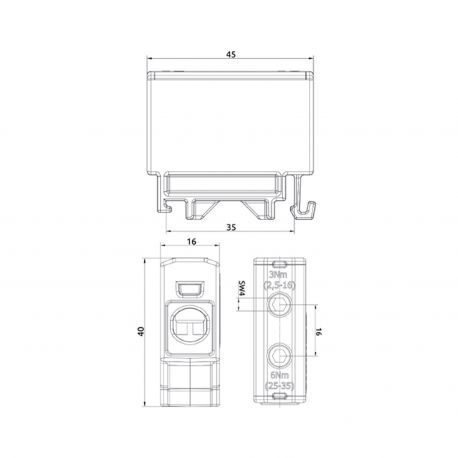 Bloc de jonction alu cuivre bleu (neutre) 2,5 à 35mm² 1000V AC/DC - Rail DIN - MOREK