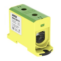 Bloc de jonction alu cuivre vert/jaune (terre) 35 à 240mm² 1000V AC/DC - Rail DIN - MOREK