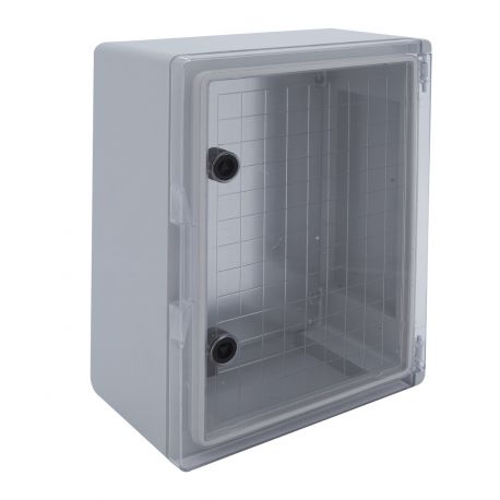 Coffret électrique ABS 400x300x195 étanche IP65 - Porte transparente - avec plaque de fond