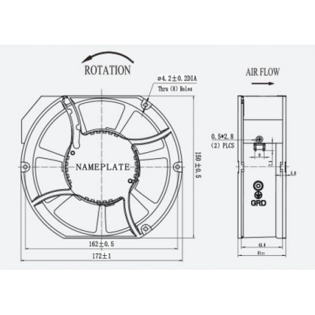 Ventilateur d'armoire axial 230V 172X150X51 - débit d'air 361m3/h - 34W