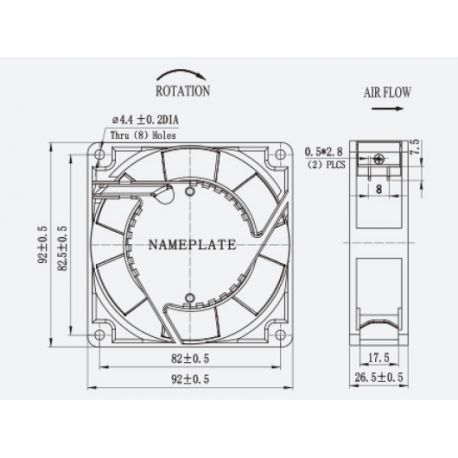 Ventilateur d'armoire axial carré 230Vac 92X92X25 - débit d'air 57m3/h - 15W