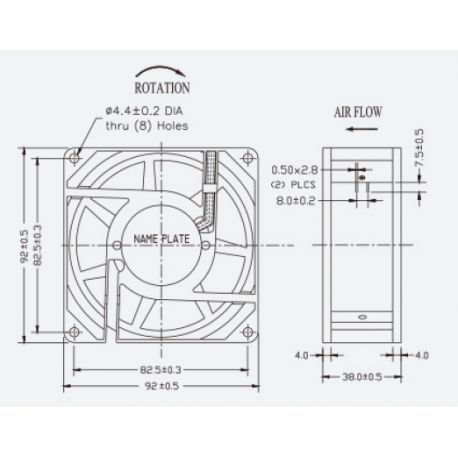Ventilateur d'armoire axial carré 230Vac 92X92X38 - débit d'air 72m3/h - 9W