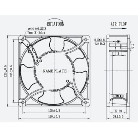 Ventilateur d'armoire axial carré 230Vac 120X120X38 - débit d'air 163m3/h - 19W
