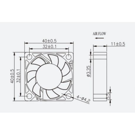 Ventilateur d'armoire axial carré 12Vdc 40X40X10 - débit d'air 18m3/h - 1.2W