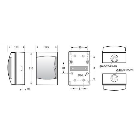 Coffret électrique étanche pour l'extérieur IP65 4 modules 215x145x110mm - Porte transparente