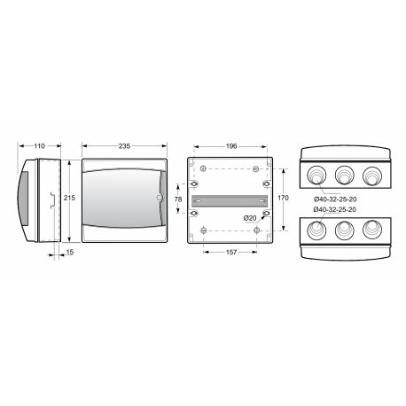 Coffret électrique étanche pour l'extérieur IP65 8 modules 215x235x110mm - Porte transparente