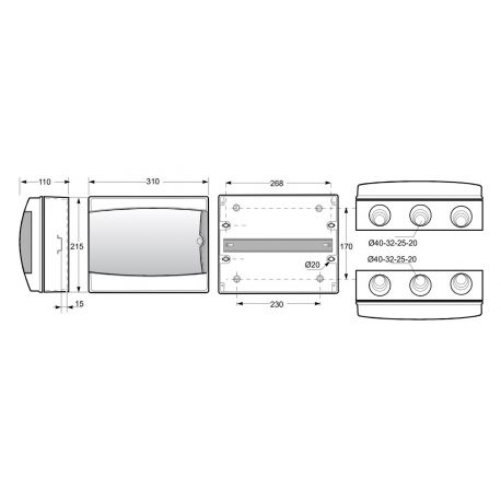 3912-T Acqua coffret électrique pour l'extérieur IP65 12 modules 215x310x110mm - Porte transparente