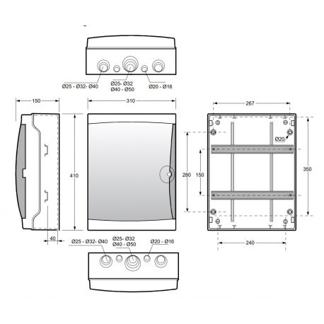 3926-T Acqua coffret électrique pour l'extérieur IP65 26 modules 410x310x150mm - Porte transparente