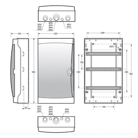 3942-T Acqua coffret électrique pour l'extérieur IP65 42 modules 565x325x150mm - Porte transparente