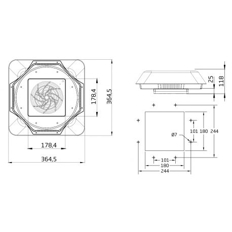 Ventilateur de toit d'armoire 230Vac 172X150X51 - débit d'air 350m3/h - 34W