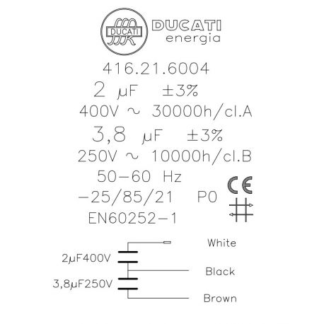 416216004 Condensateur à double capacité 2µF+3,8µF - Ø30x70mm - pour VMC