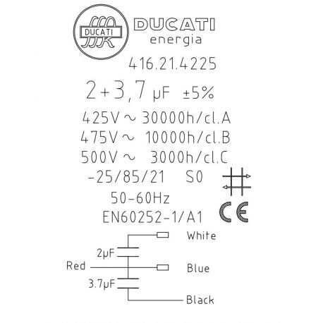 416214225 Condensateur à double capacité 2+3,7µF 425V~ 30000h/cl.B - Ø30x70mm - pour VMC