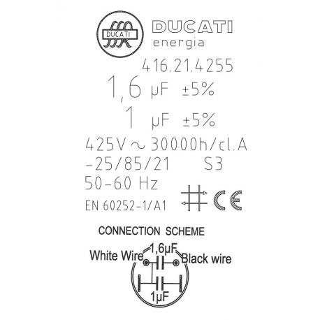 416214258 Condensateur à double capacité 1,6+1µF 425V~ 30000h/cl.B - Ø30x70mm - Vis