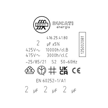 1250020813 Condensateur 2µF d'origine pour sèche linge AEG, ARTHUR MARTIN, ELECTROLUX 
