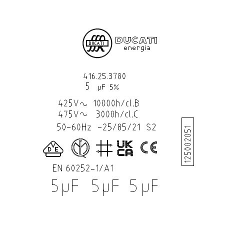 1250020516 Condensateur de moteur 5µF d'origine pour sèche linge AEG, ARTHUR MARTIN, ELECTROLUX 