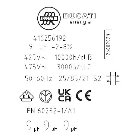1250020227 Condensateur 9µF d'origine pour sèche linge BEKO, AEG, ARTHUR MARTIN, ELECTROLUX 