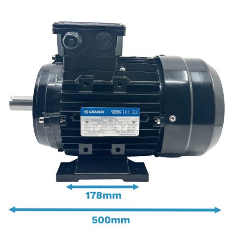 Moteur Électrique Triphasé 11kW/15CV, 3000Tr/min, 400/690V, B3, HA132, IE3, Alu - CEMER