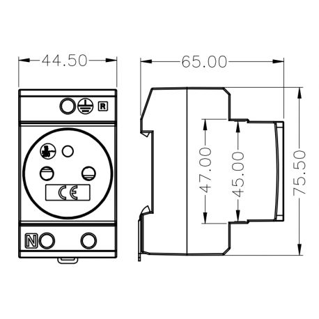 Prise de courant modulaire 16A 250V 2P+T - Fixation rail DIN - Standard FR - IMO