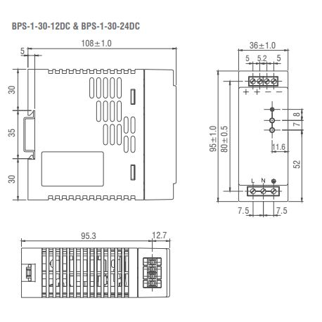 Alimentation 24VDC BPS13024DC, Entrée 90-264VAC, Sortie 30W 1.3A, Montage rail DIN - BPS IMO